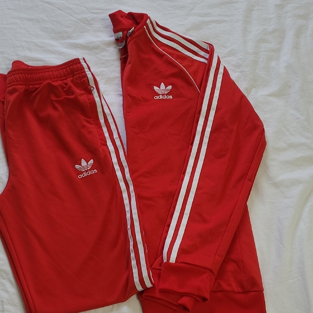 Adidas Scarlet Tracksuit with White Accents